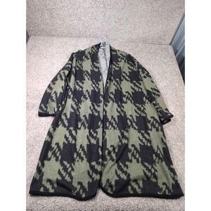 Bucketlist Womens Olive Green Black Houndstooth Open Front Longline Duster Large